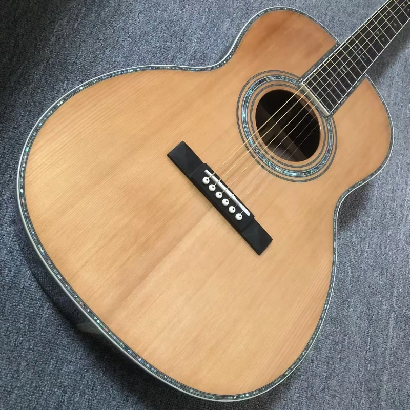 39 Inch 00042 Classical Folk Guitar Red Pine Soild Top Handmade Abalone Shell Inlay Beginner Performance Delivery Included