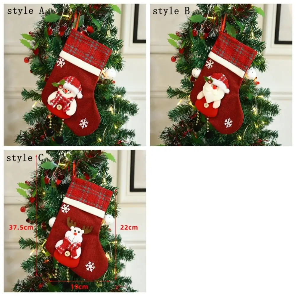 2Pcs Creative Hanging Christmas Socks Ornaments Snowman Elk Christmas Gift Bags Red Cartoon Xmas Tree Ornaments Party