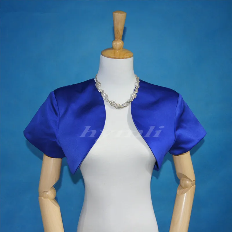 Chaqueta Bolero de satén azul real para novia, Bolero de manga corta para cubrir noche, en S, M, L, XL, 2XL, 3XL