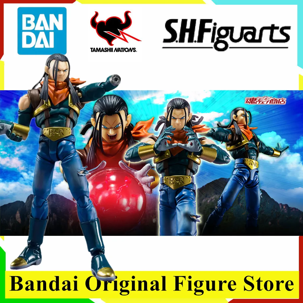 Original S.H.Figuarts Dragon Ball GT Super Android 17 Anime Figure Toy BANDAI Genuine PVC Model Collection Action Figurine Gift