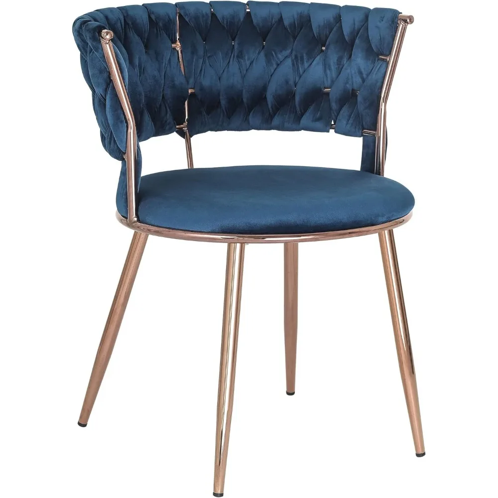 Fluweel gestoffeerde eetkamerstoelen Moderne accentstoelen Handgeweven bijzetstoelen met roségouden metalen poten Set van 2 voor eetkamer