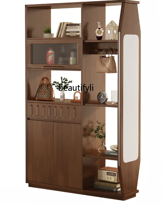 

Chinese Style Solid Wood Entrance Cabinet Wall Shoe Double-Sided Wine Cabinet Home Porch Cabinet Living Room Partition