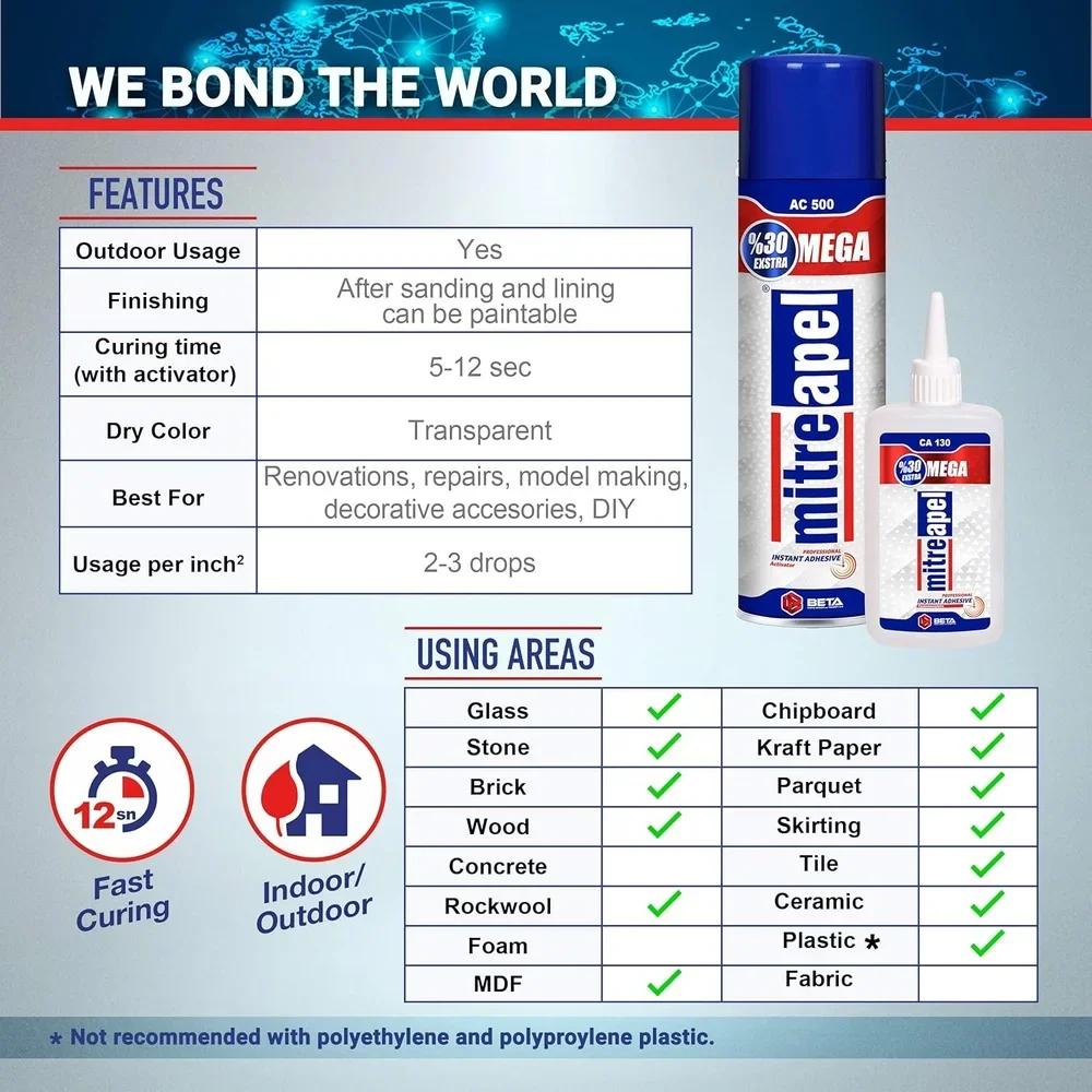 CA مجموعة الغراء مع رذاذ لاصق المنشط الترابط الفوري الخشب البلاستيك المعادن الجلود السيراميك المشاريع الحرفية 3x4.5 أوقية 3x16.9fl أوقية