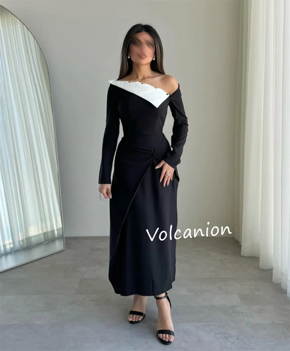 تخصيص جيرسي زر ألف خط خارج على الكتف فساتين متوسطة الطول مناسبة مخصصة حفلة العودة للوطن أحجام بسيطة المتاحة