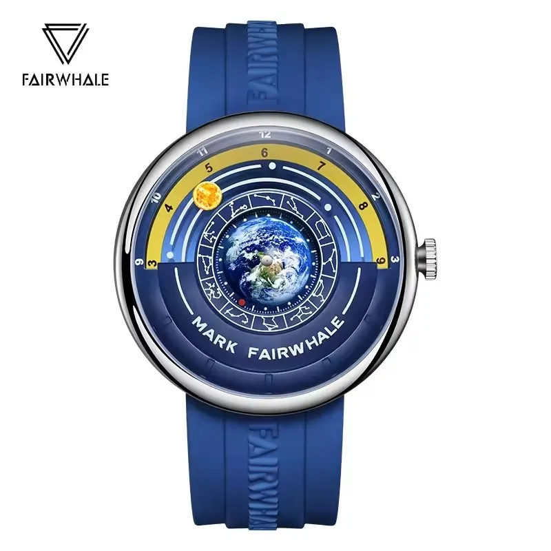 Mark Fairwhale 5700 New Original Men's Luxury Watch Brand Silicone Strap Planet Sun Moon Men's Top Quartz Watches reloj hombre