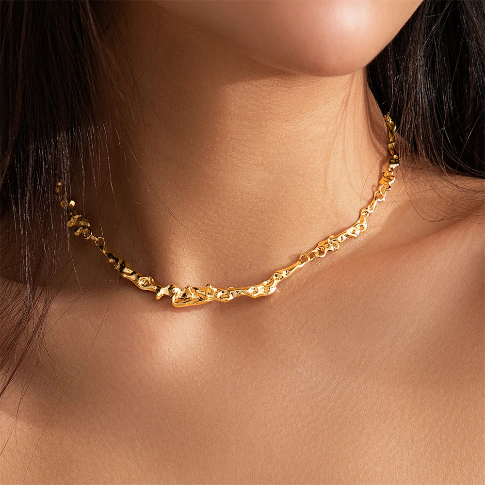 2025 Simple Irregular Bone Chain Necklace for Women Trend Goth Metal Choker Aesthetic Jewelry Accessories Steampunk Men