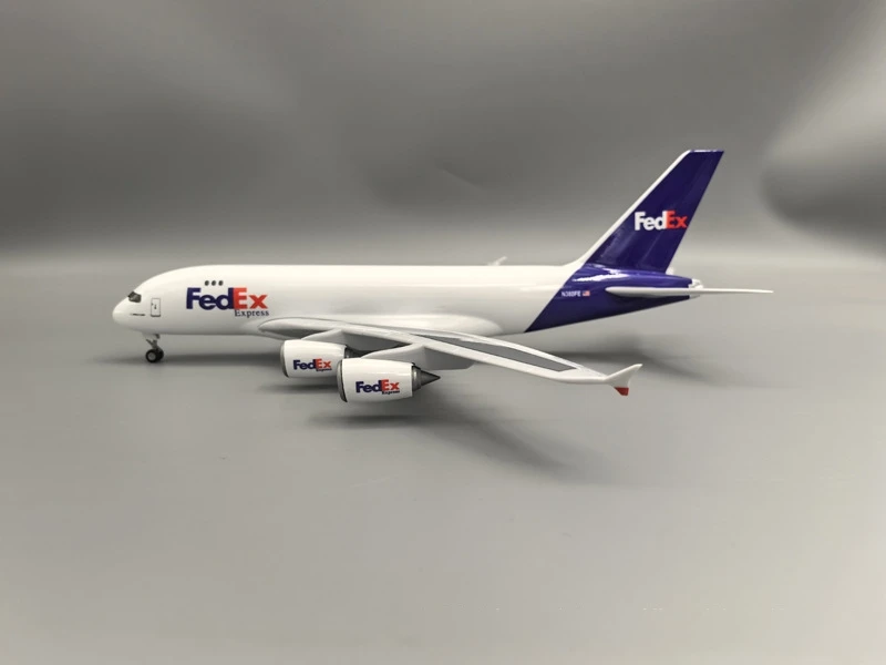1/160 Scale 47cm Aircraft A380 FedEx Cargo Airlines With Base & Wheel Miniature Resin Airplane Model Collection Gift Souvenir