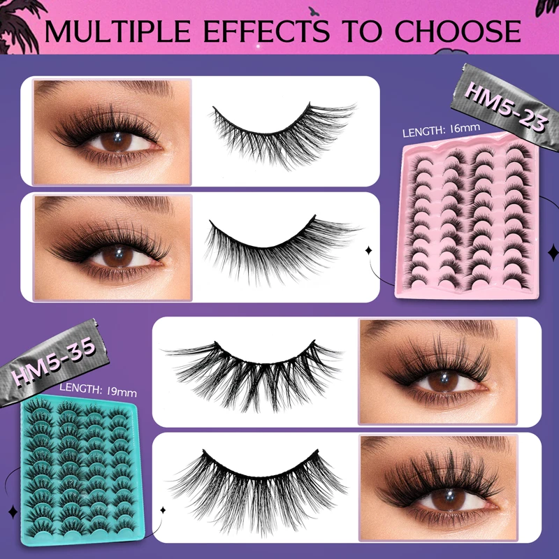 20 Pairs Mixed Shape Faux Mink Winged Eyelashes New Cat-Eye 3D Fluffy Soft Eyelash Reusable Full Strip Lashes Extension Makeup