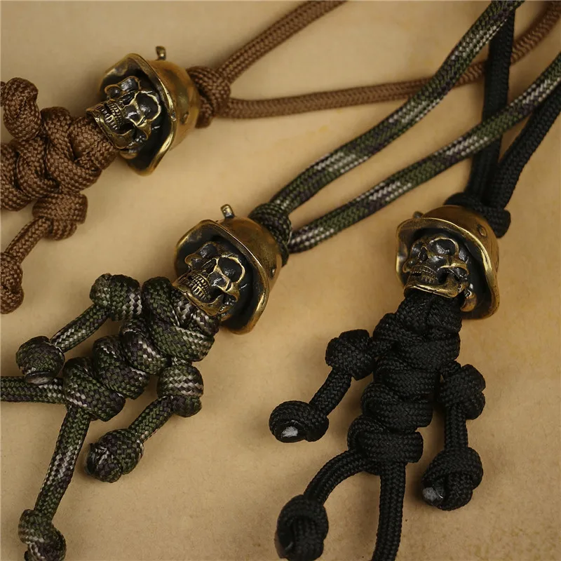 Skull Head Soldier King Keychain Lanyard Pendants Jewelry EDC Outdoor Knife Bead Tool Punk DIY Paracord Handmade Woven Accessory