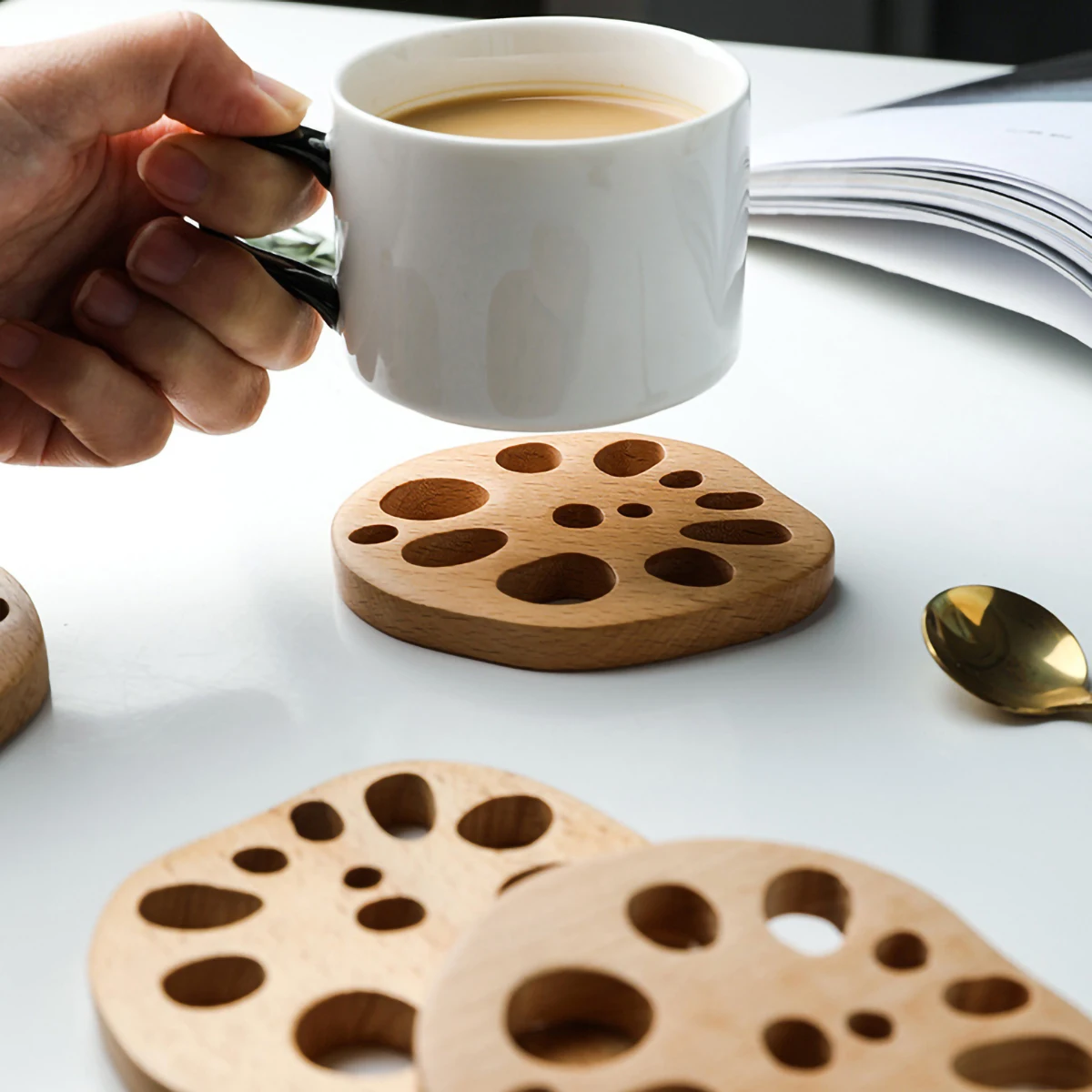 1pc-Wooden coasters, insulation mats, bamboo heat-resistant coasters, room decorations, kitchen supplies