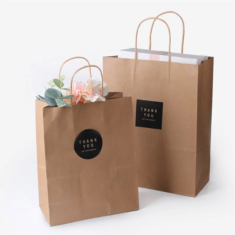 10 Pcs Mini Small Middle Large Big Kraft Paper Bag with Handles Festival Gift Bag High Quality Candy Shopping Bags 15x21x8cm