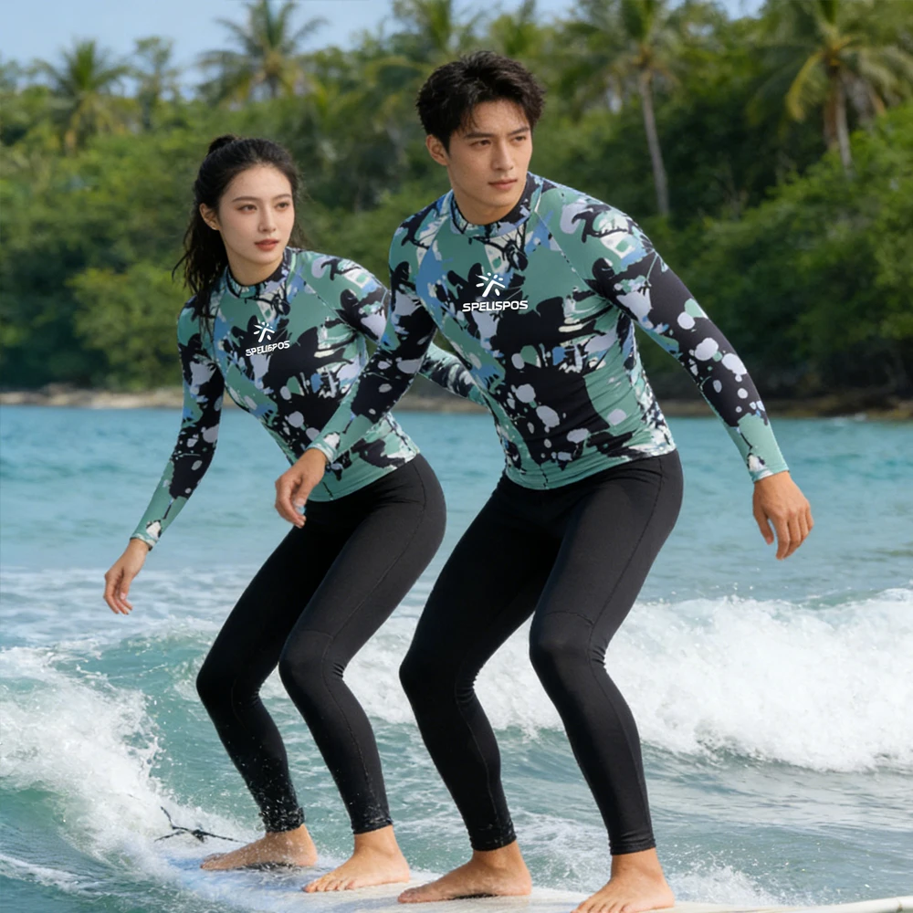 Men Women Long Sleeve Sailing Top Wear Rash Guard UPF50+ Fashion Print Beach Swimming Surfing Shirt for Fishing Water Sports