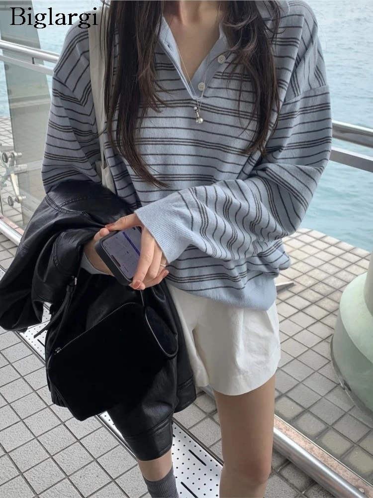

Knitted Autumn Pullover Sweater Women Striped Print Fashion Casual Loose Ladies Sweaters Korean Style Woman Sweater Tops