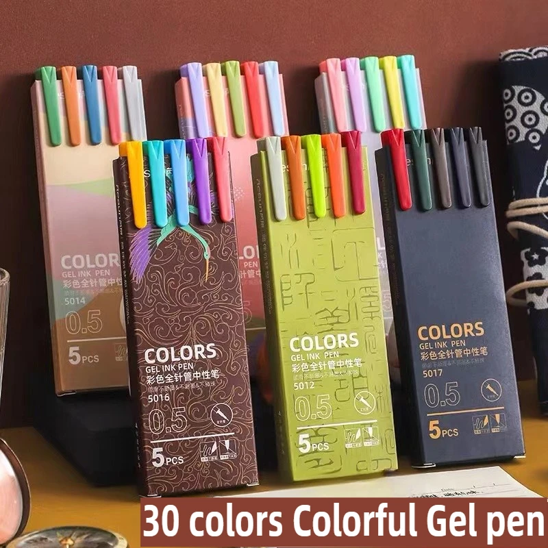 

30/5 цветов, набор гелевых ручек с чернилами, 0,5 мм, сменный блок, гладкие чернила, прочная ручка для письма, винтажные цветные ручки, канцелярские принадлежности, школьные принадлежности
