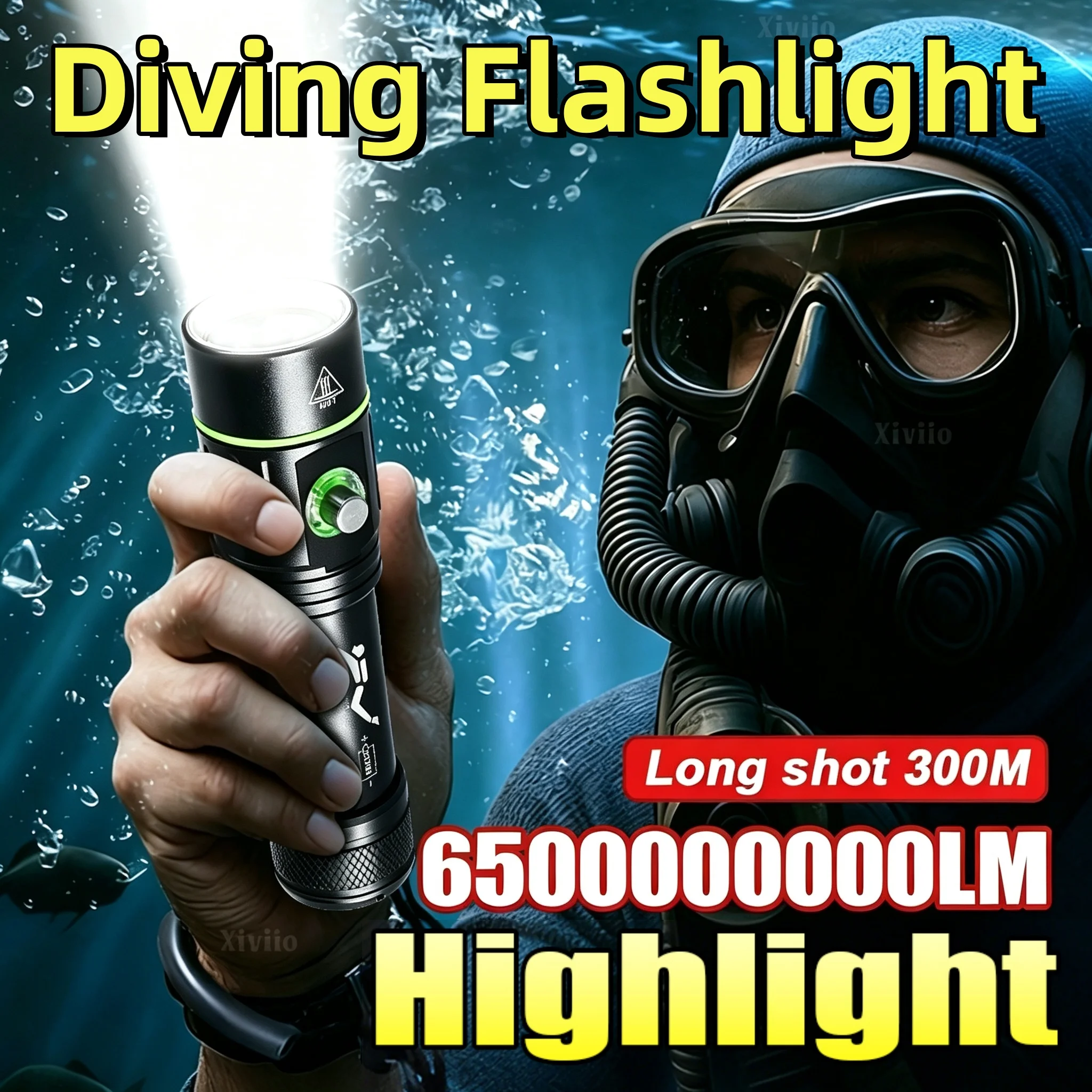 65000000LM Super Bright Underwater Diving Flashlight Powerful Scuba Diving Torch IPX8 Waterproof Professional Spearfishing Light