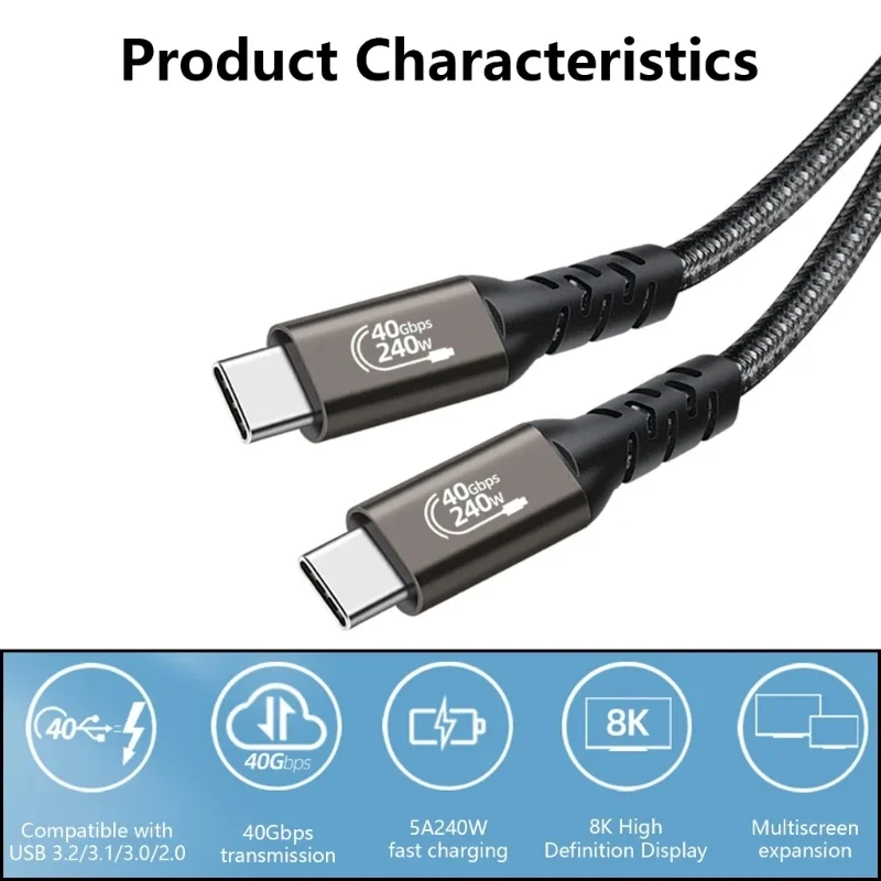 240W Charger Data Transfer USB 4 Cable for Thunderbolt 4 Full Feature Type C 40Gbps Dual 8K Video Cord For Macbook Pro Laptop