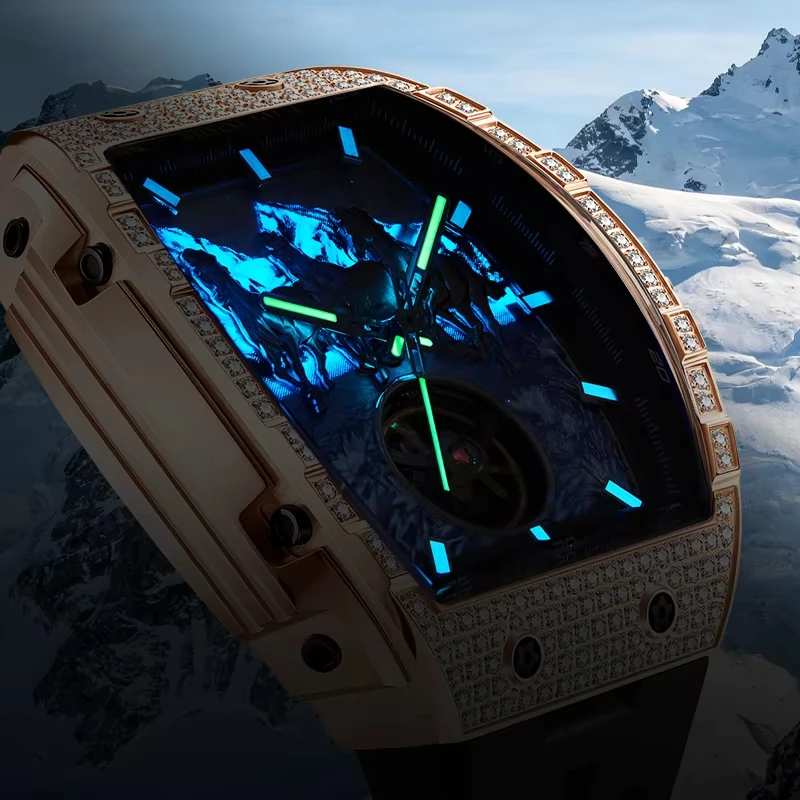 BONEST GATTI Men's Automatic Mechanical Watch Luxury Diamond Skeleton Wristwatch Horse Pattern Dial