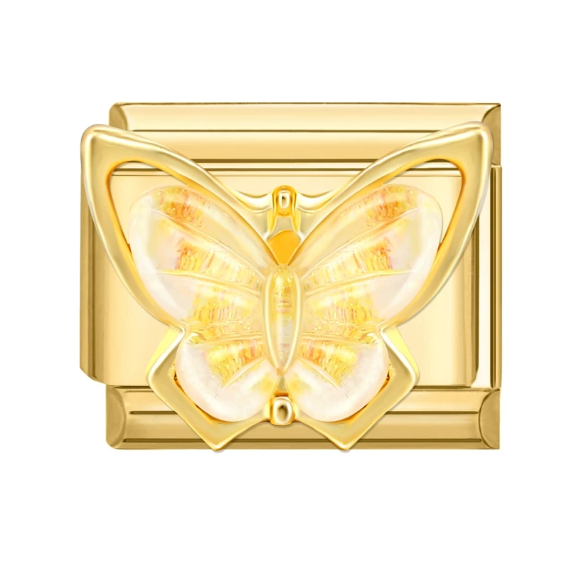 أزياء بسيطة ملونة الزركون فراشة القلب الذهب اللون الإيطالية سحر الروابط صالح 9 مللي متر سوار الفولاذ المقاوم للصدأ صنع المجوهرات #6