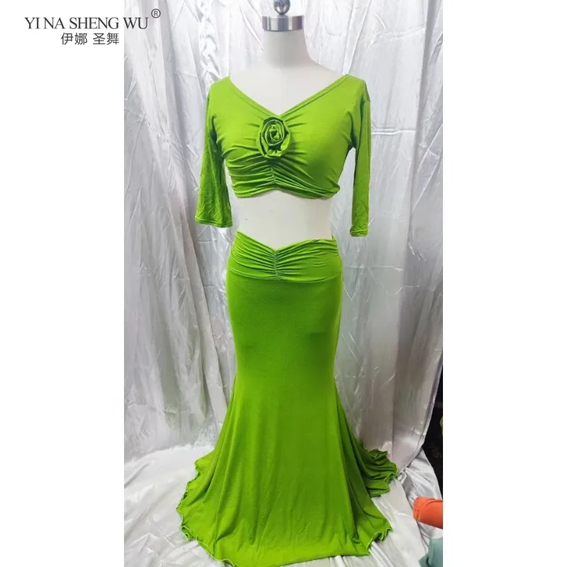 Traje de actuación de danza del vientre para mujer, traje de práctica Oriental, vestido de baile ajustado, suave para bailarinas femeninas, ropa de entrenamiento de escenario