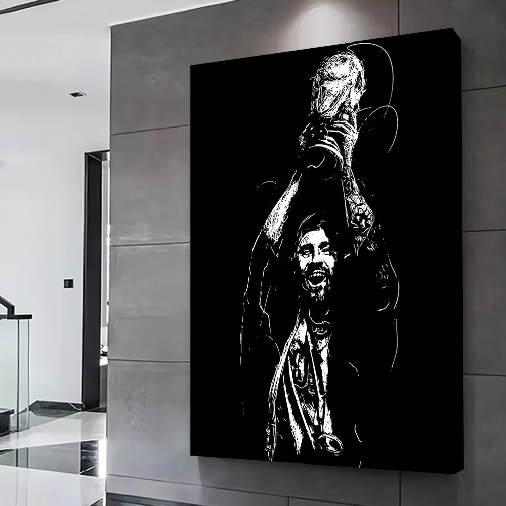 Soccer Player Celebrates With Trophy Printing Poster Customizable Pictures Wall Art Canvas Painting for Home and Decoration Room