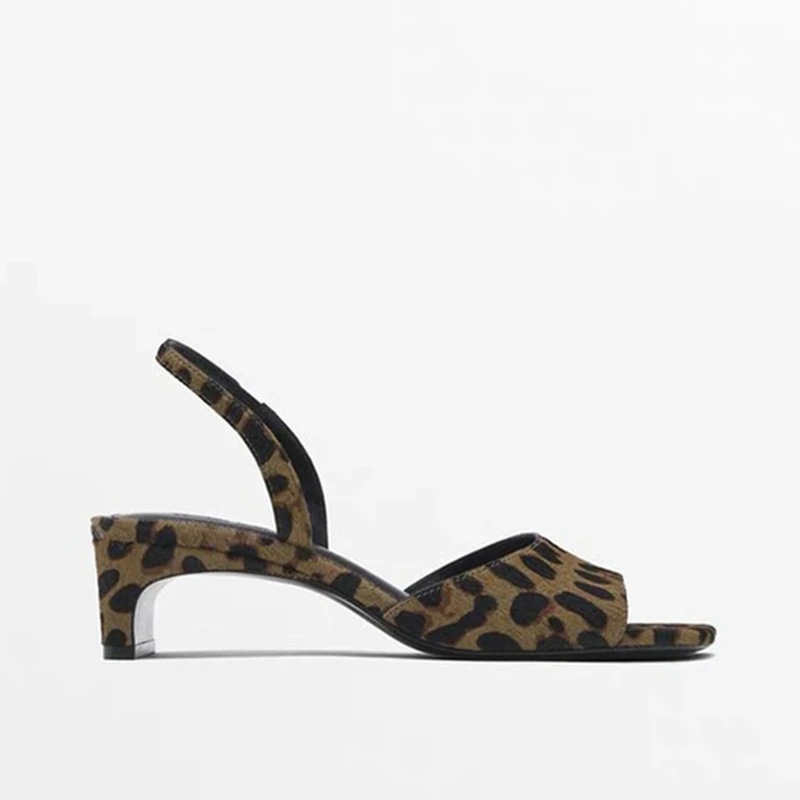 Dave&Di French Retro Leopard Print Horse Hair High Heel Sandals Shoes Fashionable Commuting Casual Summer Sandals Women
