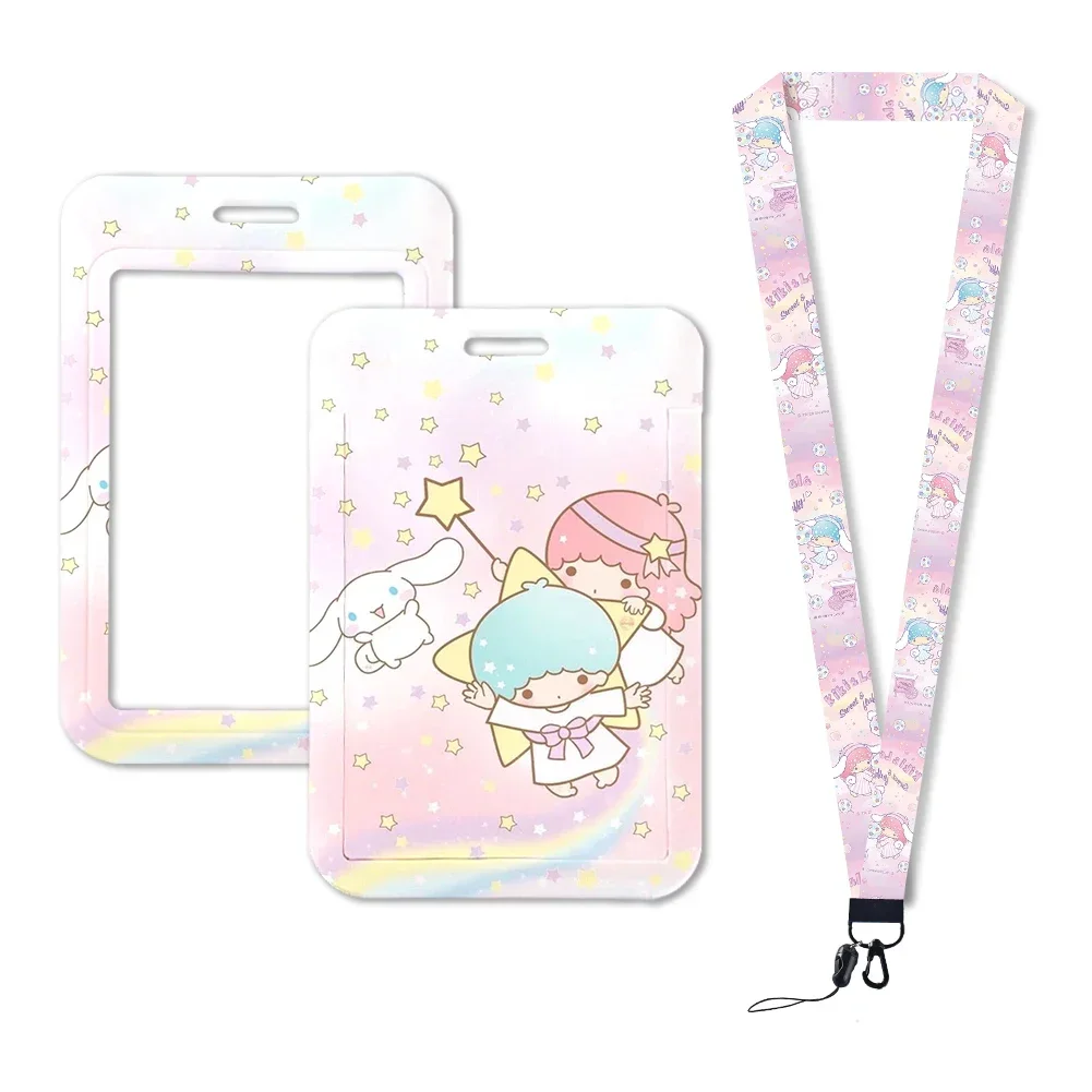 Sanrio Little TWIN Stars สายคล้องกระเป๋าใส่บัตรเครดิตธุรกิจ, สายคล้องคอพวงกุญแจแขวนเชือกที่ยึดป้าย ID