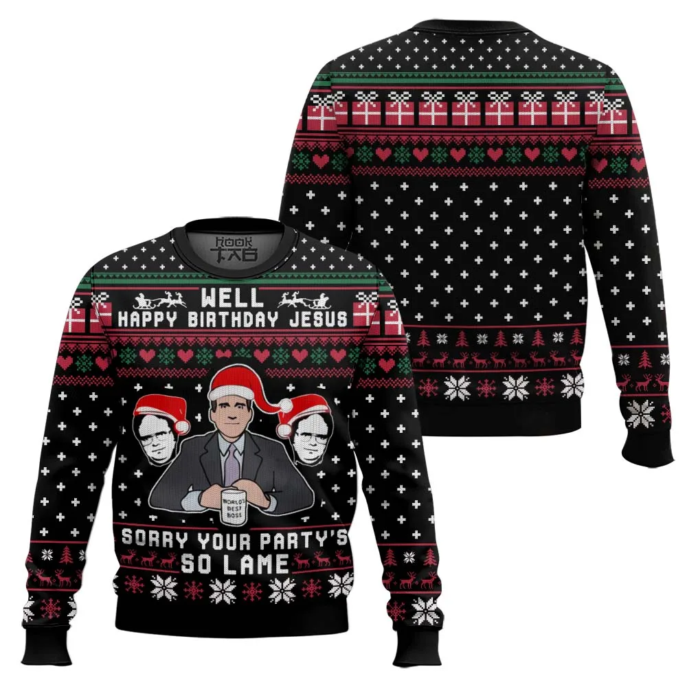 Michael Scott Santa Is Coming The Office Ugly Christmas Sweater Funny Holiday Party Pullover Sweaters for Men Women Xmas Gift