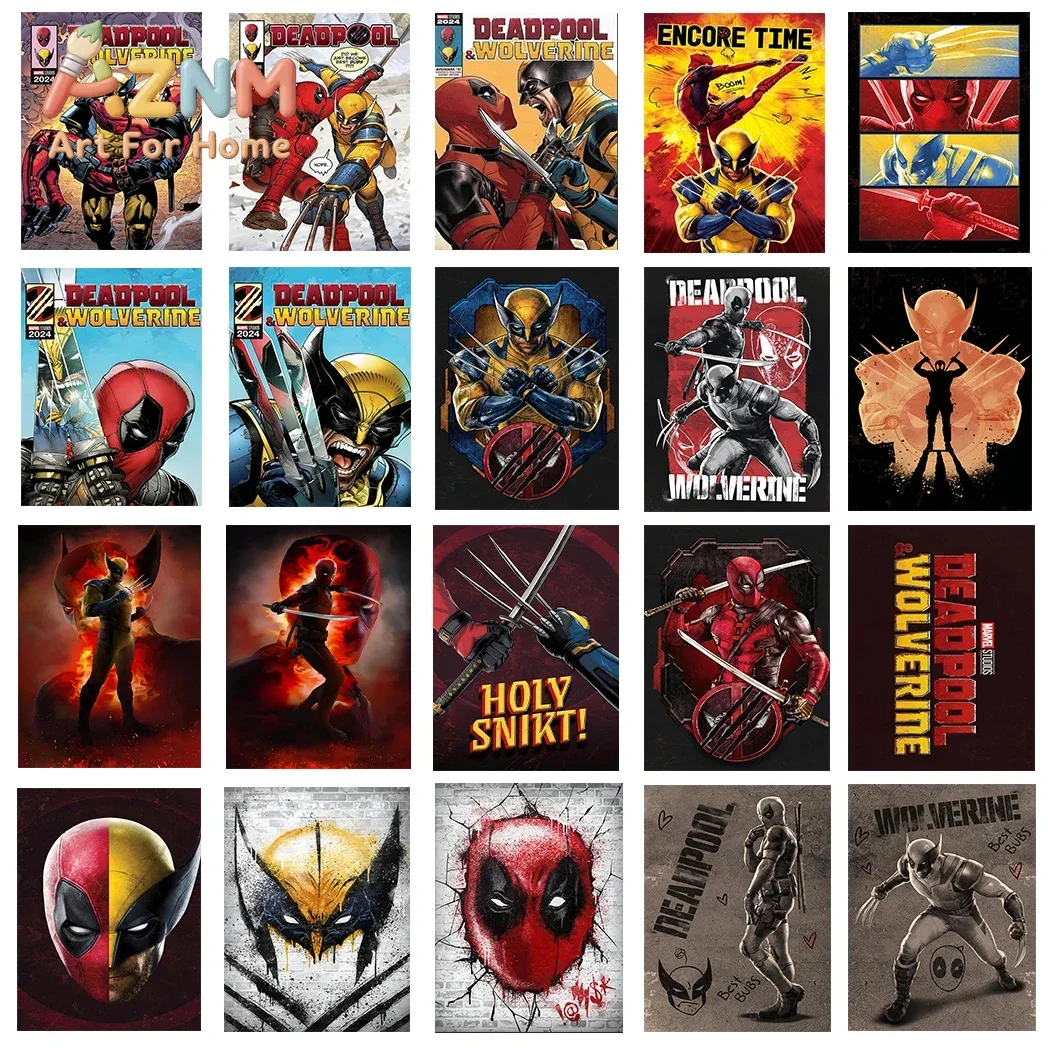 AZNM Deadpool & Wolverine Canvas Wall Art Frameless Poster Movie Comic Character Print Home Decor for Boys Bedroom Game Room Dec