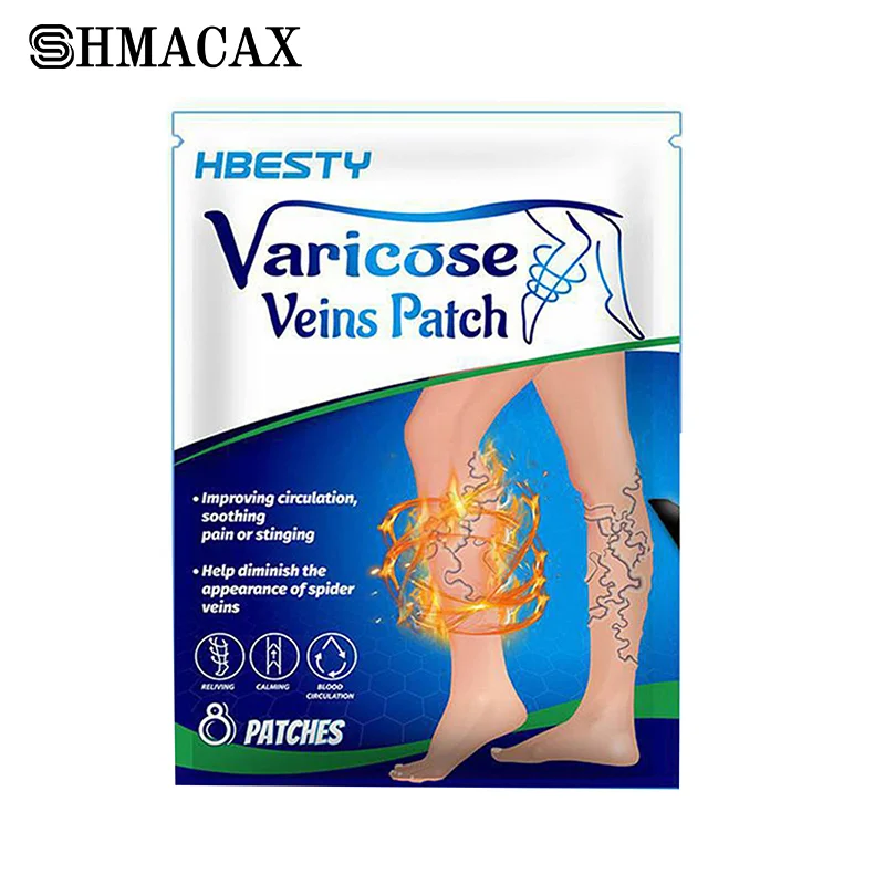 Parche de tratamiento de venas varicosas Unisex, parche para estimular el metabolismo, promueve la circulación sanguínea suave, dolor de piernas, hinchazón, 8 unids/lote por bolsa