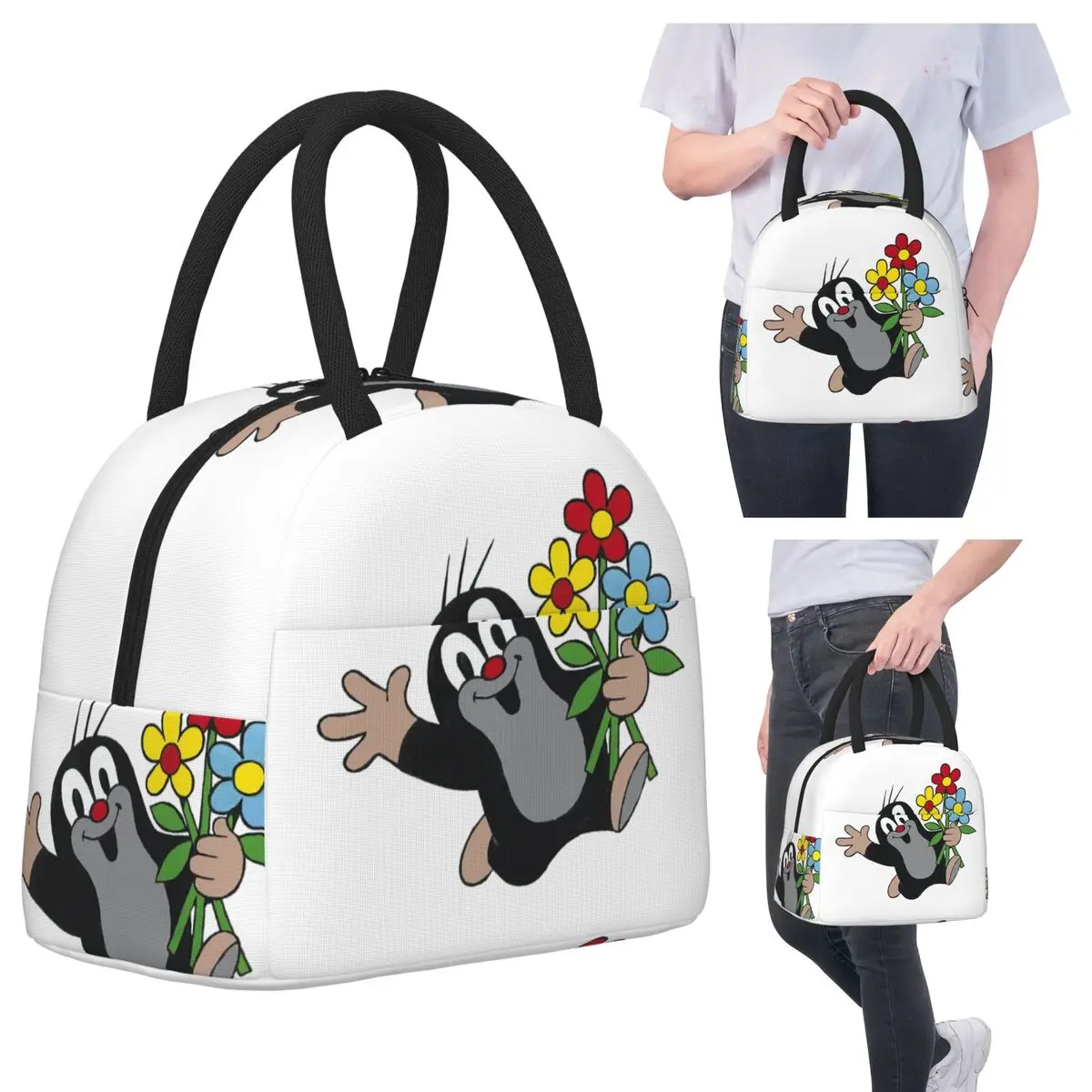 

Cute Happy Mole Krtek Lunch Bags Insulated Bento Box Portable Lunch Tote Leakproof Picnic Bags Thermal Bag for Woman Kids Work