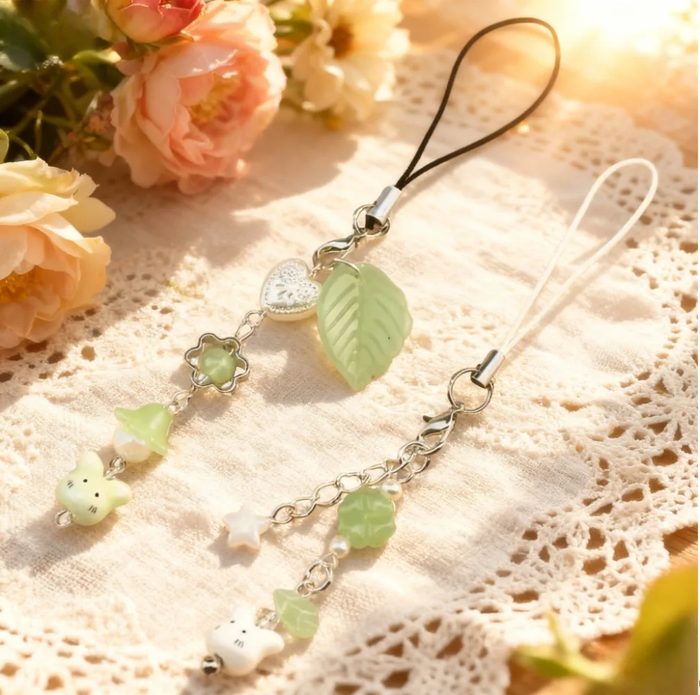 

Брелок для телефона с четырьмя листами клевера и бисером Y2K, подвесной чехол для наушников с милым котом, брелок для ключей с камерой, декор для сумки