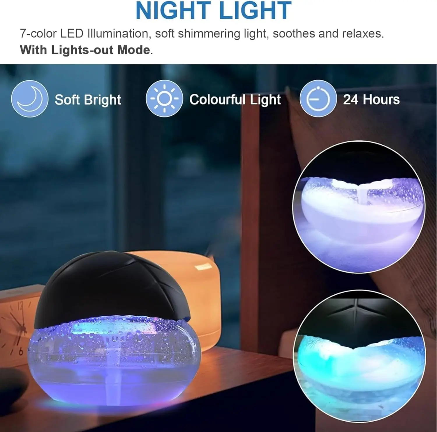 منقي هواء منقي هواء 7 ألوان LED أزرق فاتح محمول مدمج مع 4 زجاجات زيت عطري لغرفة النوم وغرفة المعيشة #4