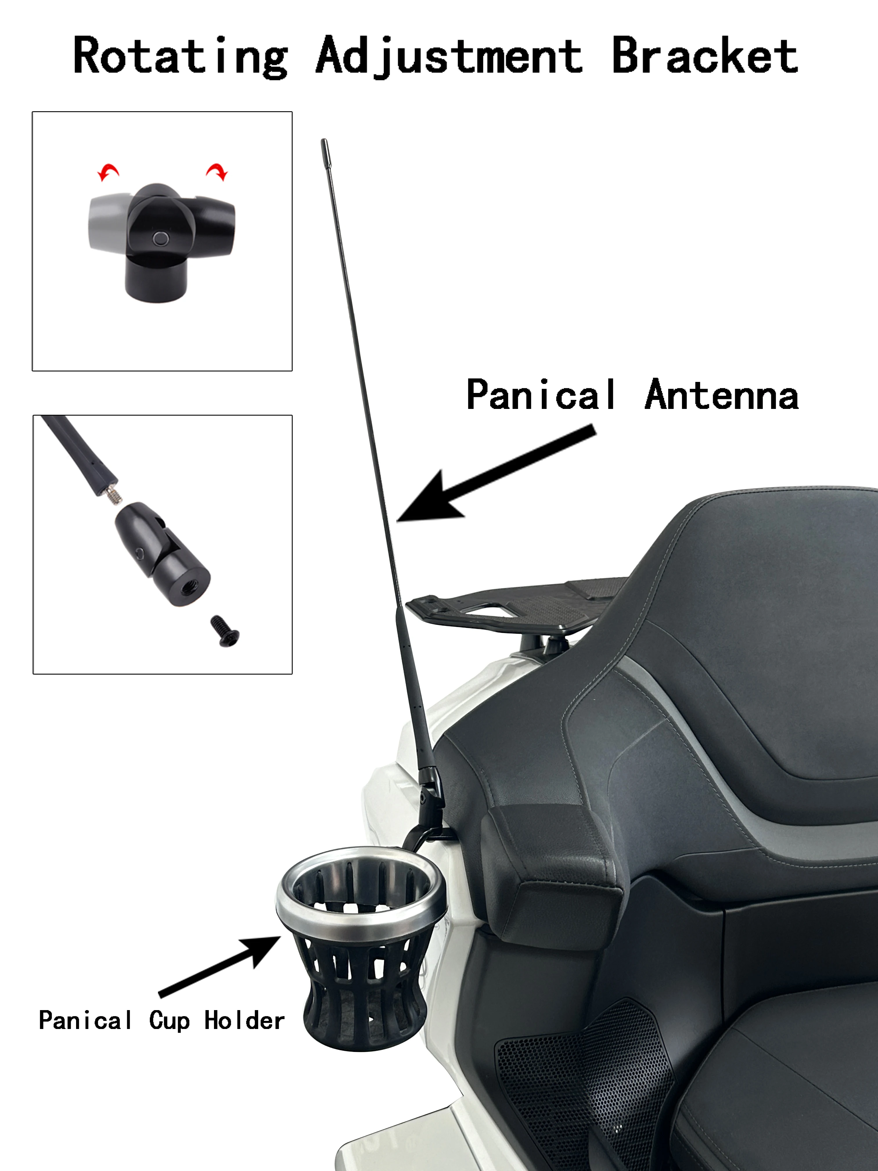 

Panical For Honda Gold Wing GL1800 2018-2024 360° Rotation Adjustable Kit Antenna Set Extension Bracket Bar Trunk Left Right