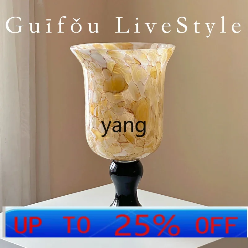 LMM high-footed glazed wide-mouth water flower grower with vase light luxury high-end living room ornament