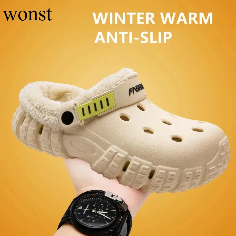 موضة جديدة شبشب شتوي دافئ أفخم زوجين النعال داخلي في الهواء الطلق عدم الانزلاق أحذية قطنية رجالية سميكة سوليد الرجال حذاء للحديقة #1