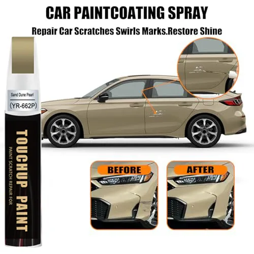 Sand Dune Pearl(YR-662P) Touch Up Paint Compatible with Honda, Car Paint Pen Scratch Repair Two-In-One Touch Up Paint
