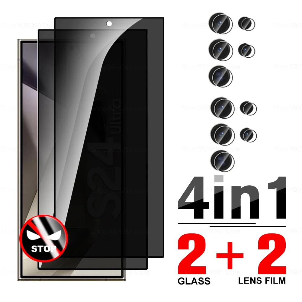 4In1 Privacy Protective Glass For Samsung Galaxy S24 Ultra S 24Ultra S24+ Plus Samsun S24Ultra Lens Glass Anti-Spy Tempered Film