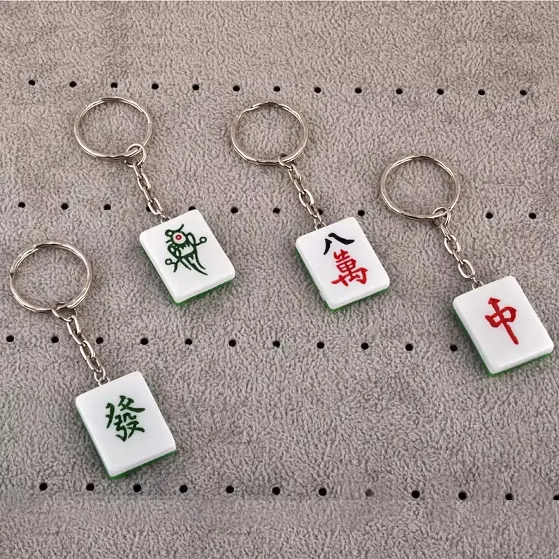 Fashion Creative Resin Chinese Wind Mahjong Brand Keychain, Traditional Green Chinese Pendant Backpack Decorative Craftsmanship