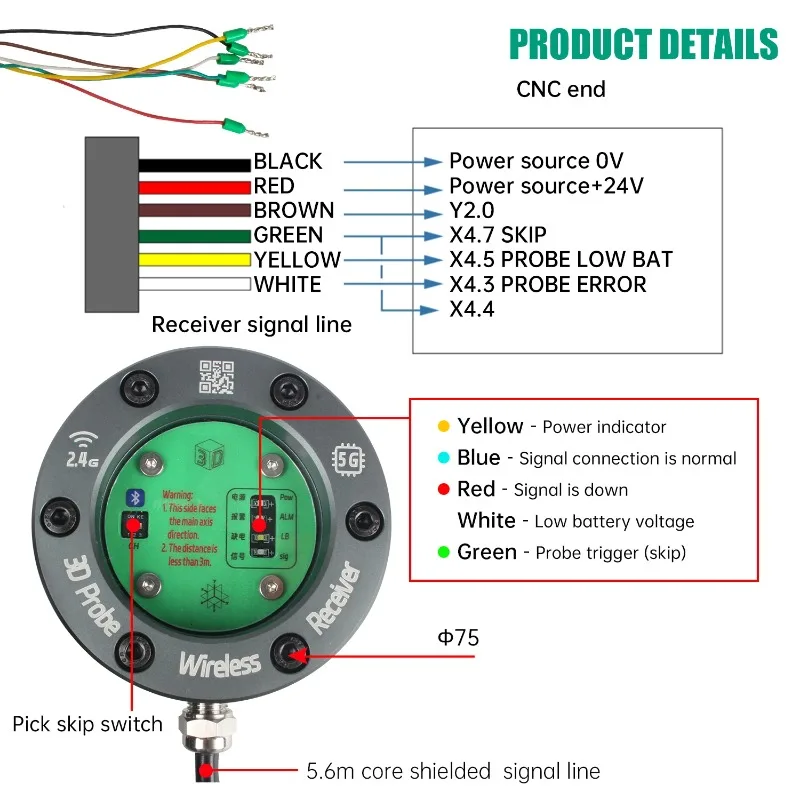 GP-800 Wireless Infrared 3D Edge Finder Probe, 0.001mm Accuracy Touch Trigger for CNC Milling Machine