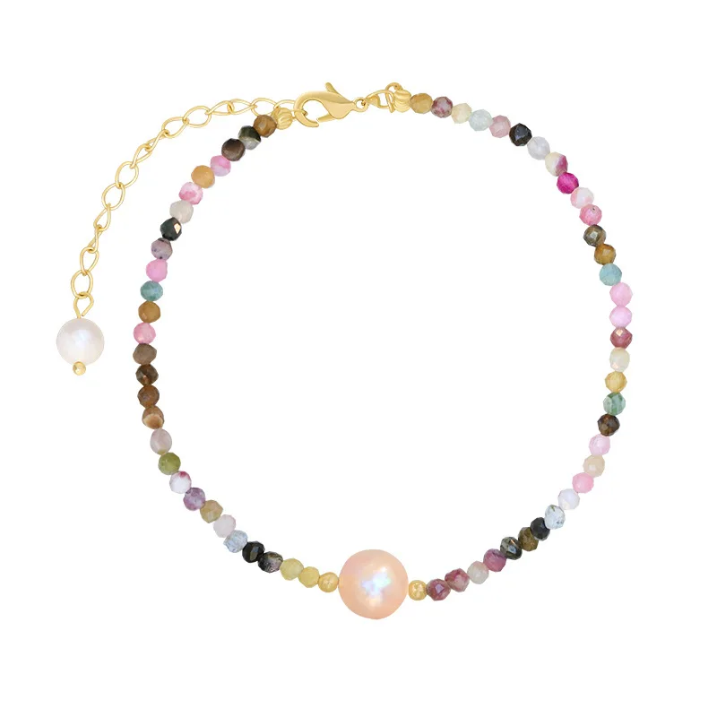 Heißer Verkauf Einfache Design Turmalin Stein & Natürliche Süßwasser Perle 14K Gold Gefüllt Weiblichen Charme Armband Schmuck Für Frauen geschenke – Detail 7