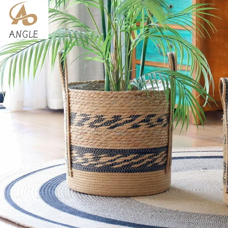 Cesta de plantas tejida de hierba marina natural, cubierta decorativa para macetas de interior, decoración para el hogar y el jardín, canasto decorativo