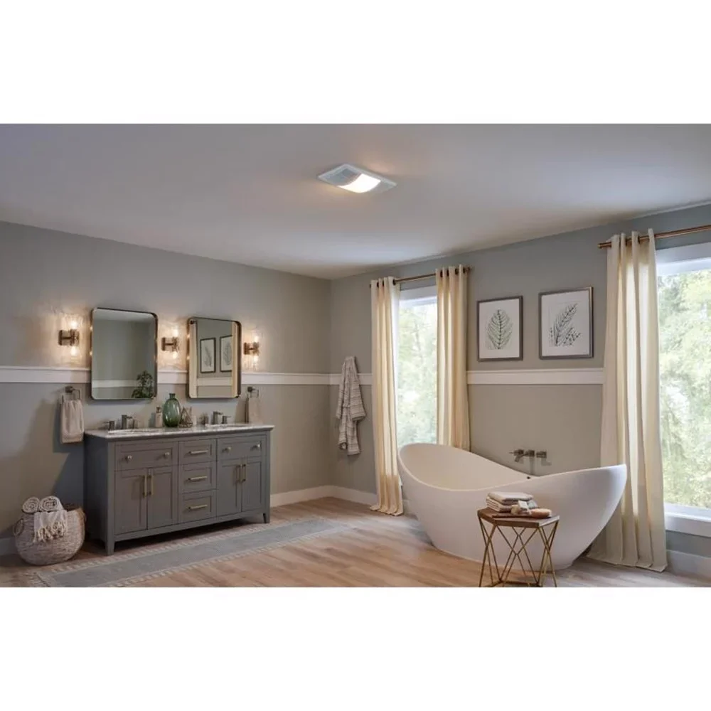 80 CFM Bathroom Exhaust Fan with Heater Dimmable LED Light Quiet Operation Integrated Color Control 1.5 Sones Rugged Steel