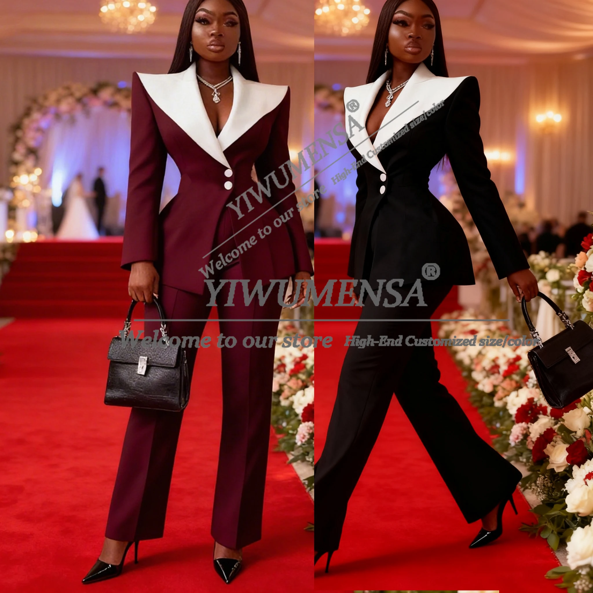 الصلبة المرأة دعوى 2 قطعة واسعة التلبيب السترة السراويل بنطلون سيدة مكتب رسمي الملابس لحفل زفاف أم فستان العروس حسب الطلب #1