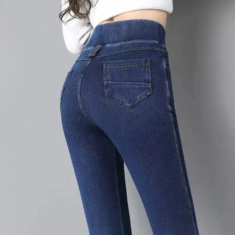 

Plus Size Women Jeans Korean Fashion Spring Autumn Streetwear Denim Jeans Pockets High Waist Stretch Pencil Pants Trousers New