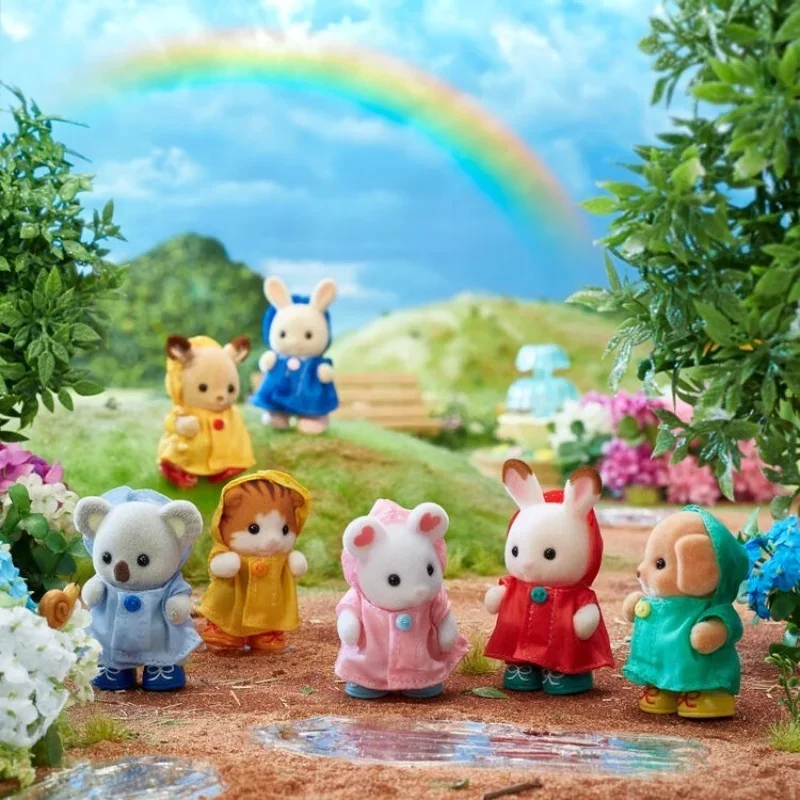 Sylvanian Families 숲 가족 Ternurines 레인보우 비옷 일곱 아기 소녀를위한 정통 장난감 장난감 주방 Silvania Familiy