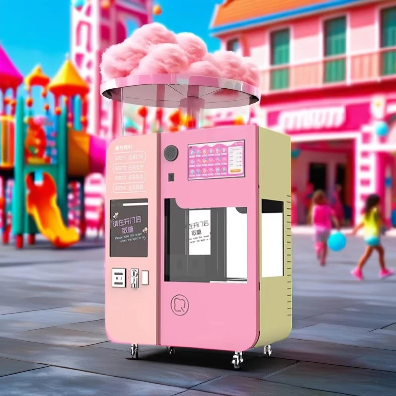 FL Support Multi-languauge Factory Direct Commercial Kids Pink Gas Automatic Street Cotton Floss Candy Vending Machine