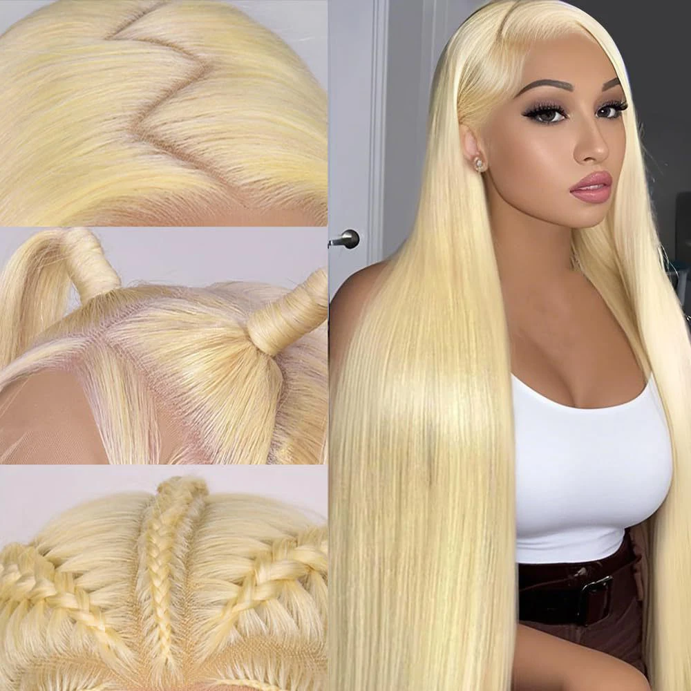

613 Light Blonde 13x4 Lace Front Wig Long Straight Pre Plucked Natural Hairline Glueless Synthetic Hair For Women Daily Wear