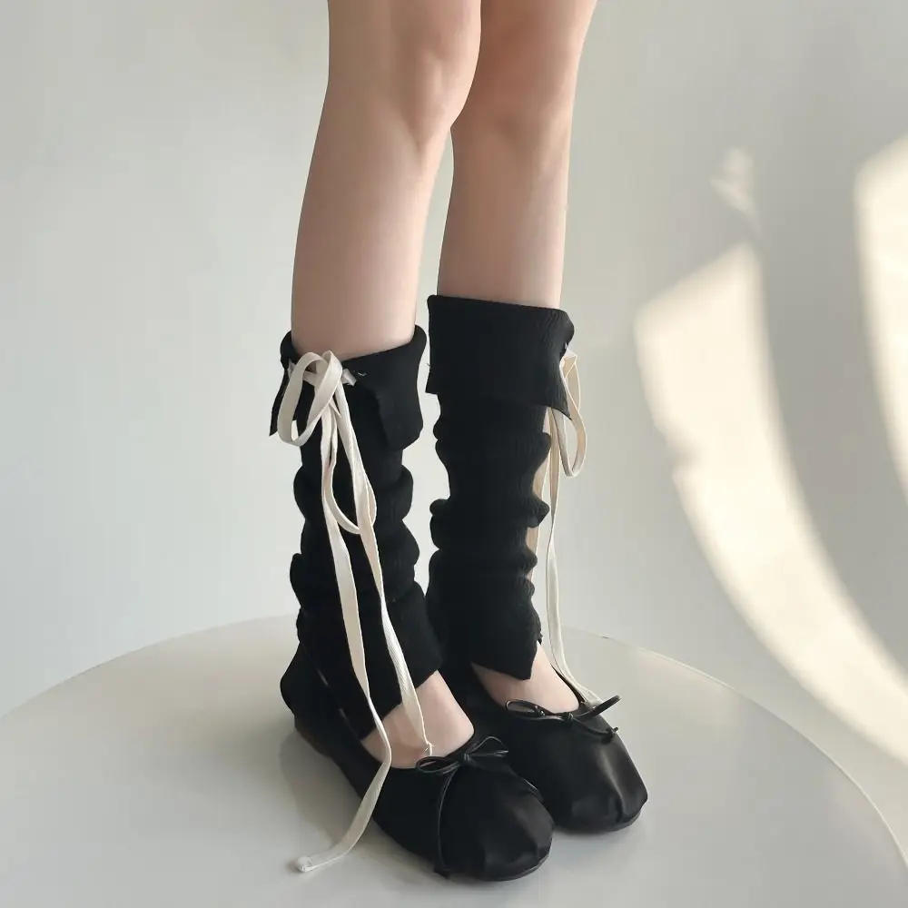 

Fashion Y2K Lace Up Leg Warmers Sweet Ballet Bow Tie Women's Stockings Elastic Tight-fitting Knit Banding Leggings Streetwear