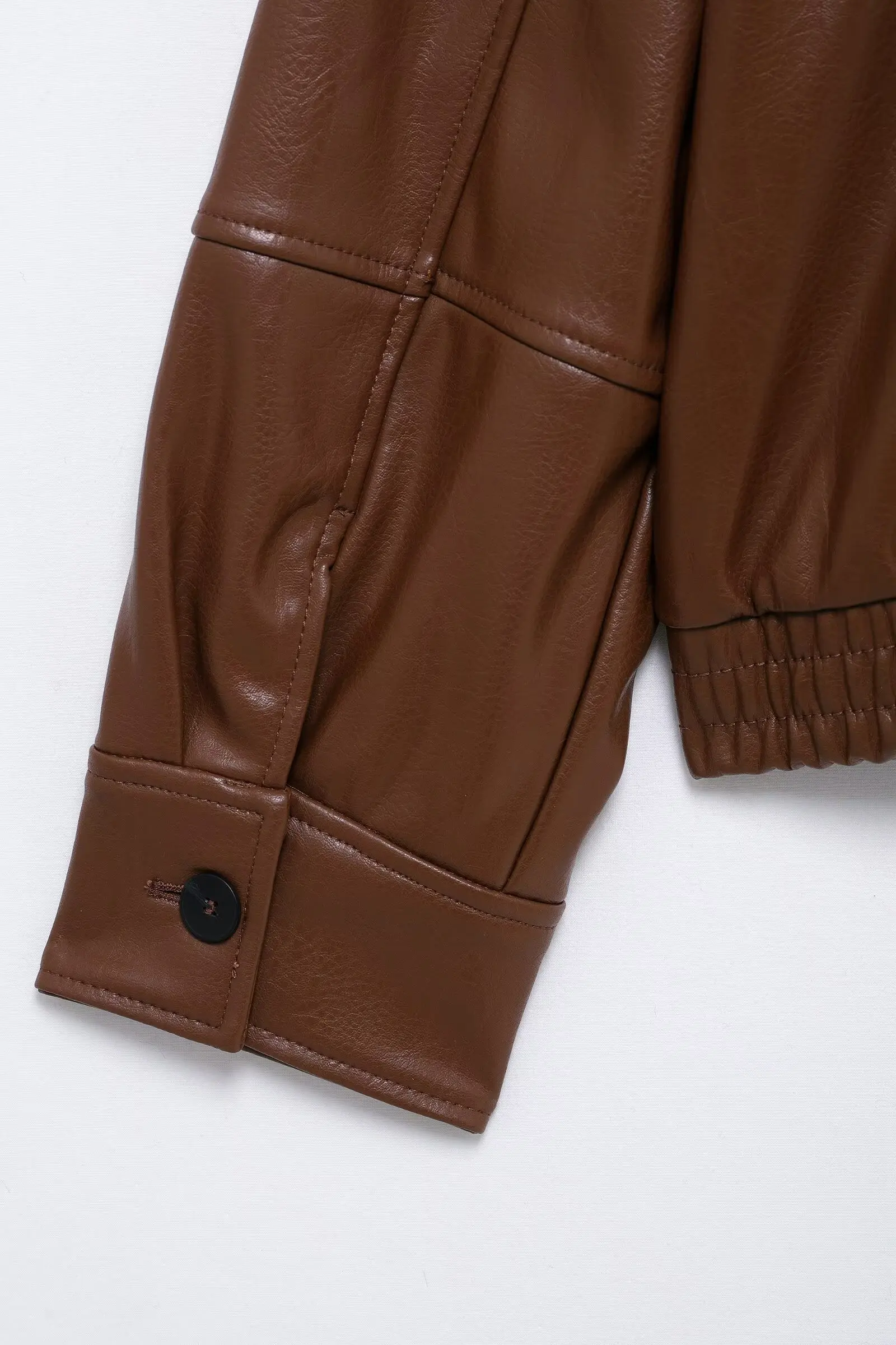 Fashionable 2025 Taop&Za Women's Leather Jacket in Brown featuring a Stylish Collar Zipper Closure and Handy Pockets
