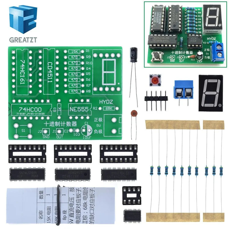 GREATZT DIY Kit Two Digit Decimal Counter CD4518 Kit Two 2 Bit Bigit Training Counter Parts 5V Electronic Project Teaching Suit